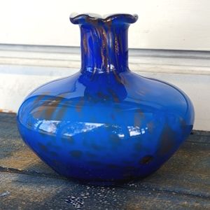 Murano Glass Vase Blue with speckled gold flakes